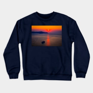 Santorini Cruise Ship, Red Sunset Crewneck Sweatshirt